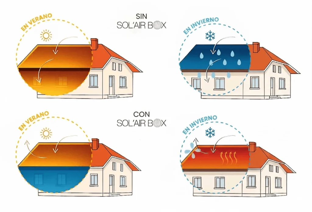 Ilustración de la regulación de verano e invierno utilizando la Solair Box